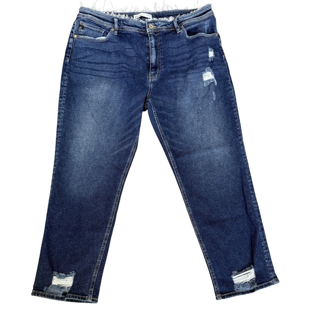 KanCan Jeans Womens 32 Blue Maurices Straight Leg Distressed Frayed Waist 126100